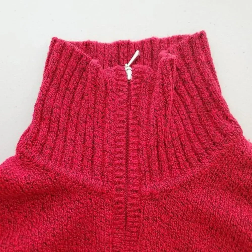 Karen Scott Red Cable Knit Sweater Women Size M Pullover Long Sleeve Quarter Zip